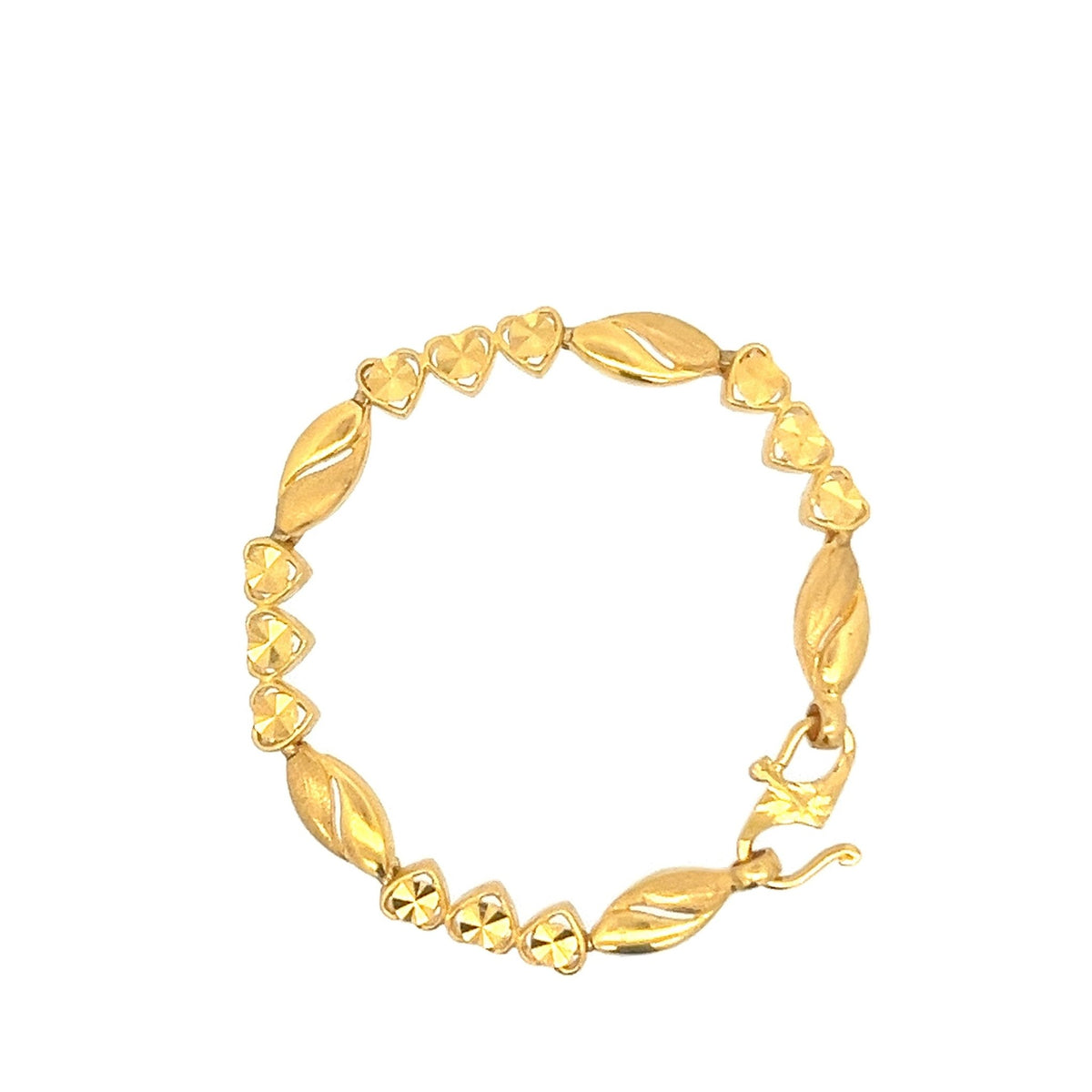 22ct Gold Bracelet with Heart and Leaf Link Pattern - FJewellery