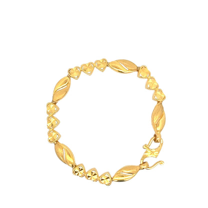 22ct Gold Bracelet with Heart and Leaf Link Pattern - FJewellery