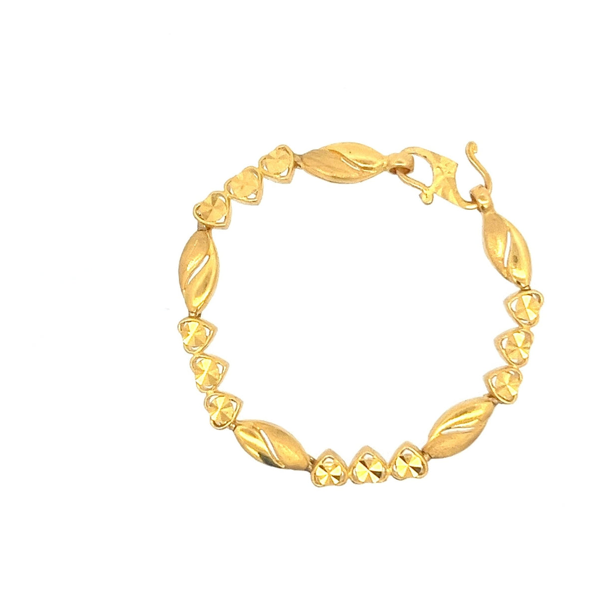 22ct Gold Bracelet with Heart and Leaf Link Pattern - FJewellery