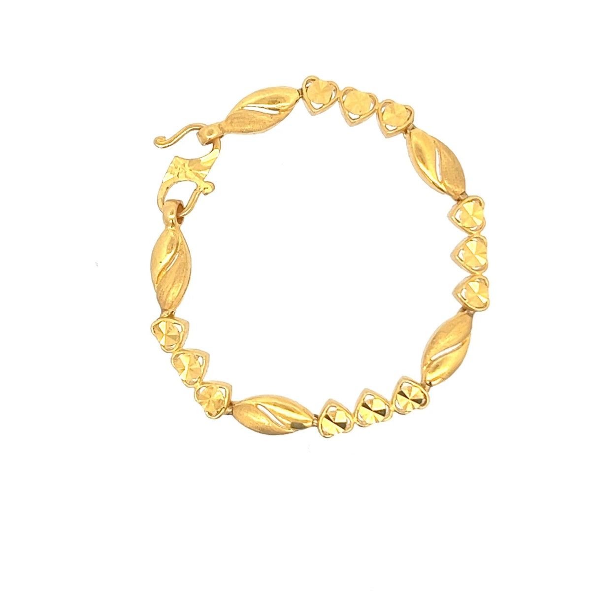22ct Gold Bracelet with Heart and Leaf Link Pattern - FJewellery