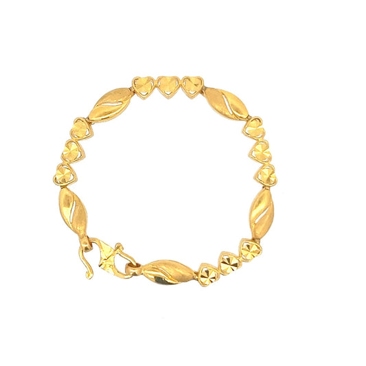 22ct Gold Bracelet with Heart and Leaf Link Pattern - FJewellery