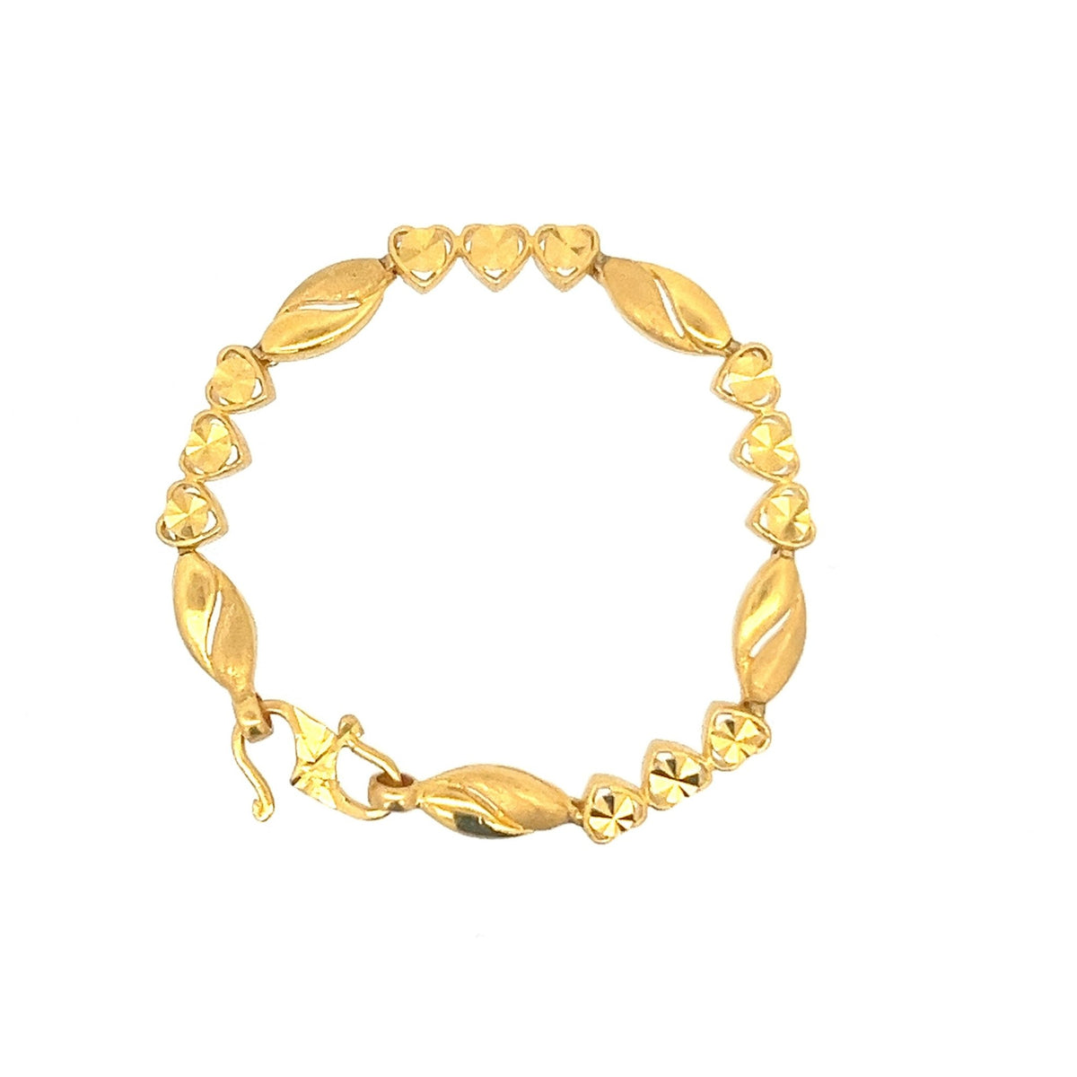 22ct Gold Bracelet with Heart and Leaf Link Pattern - FJewellery