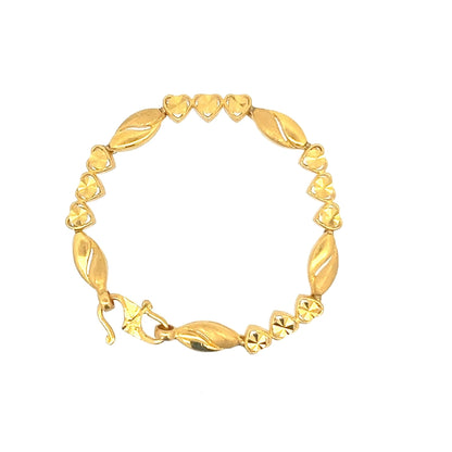 22ct Gold Bracelet with Heart and Leaf Link Pattern - FJewellery