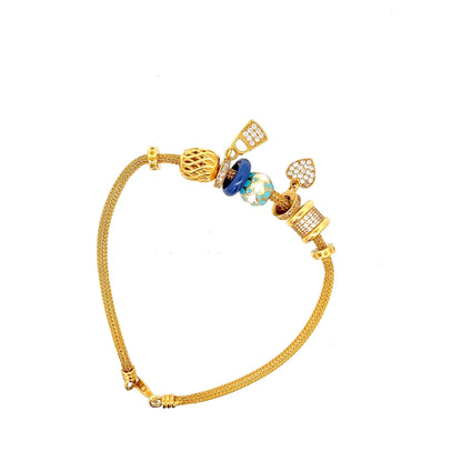 22ct Gold Charm Bracelet with Coloured Beads and Clear Stones - FJewellery