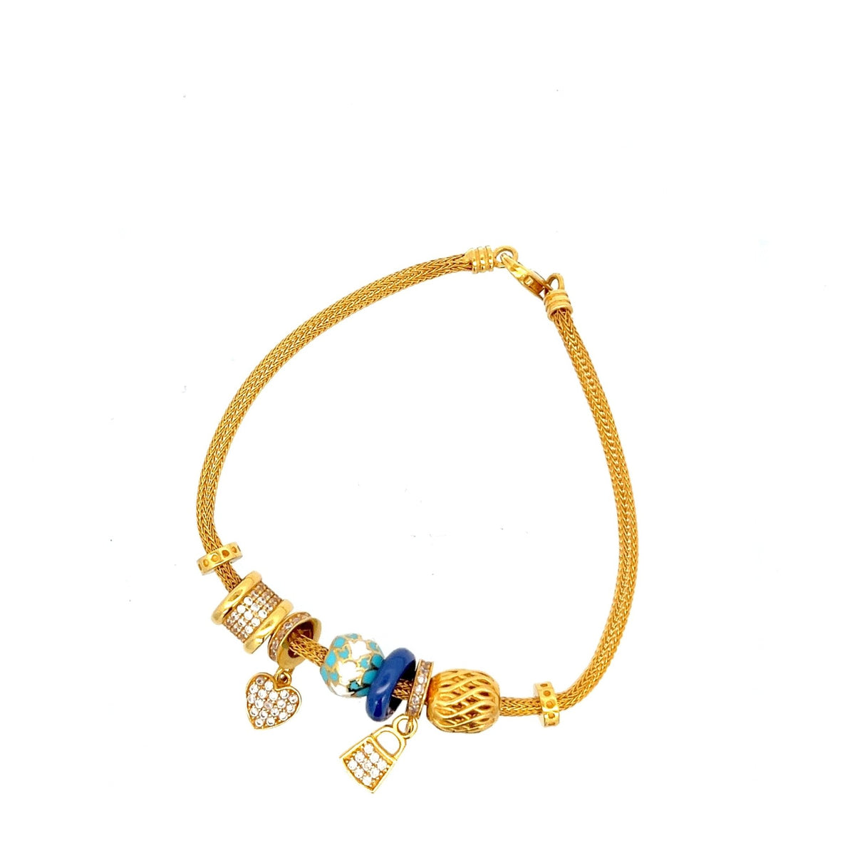 22ct Gold Charm Bracelet with Coloured Beads and Clear Stones - FJewellery