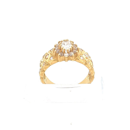 22ct Gold Cluster Ring with Clear Stones and Ornate Shoulders - FJewellery
