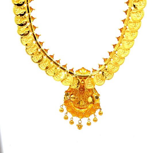 22ct Gold Coin Link Necklace with Ornate Pendant - FJewellery