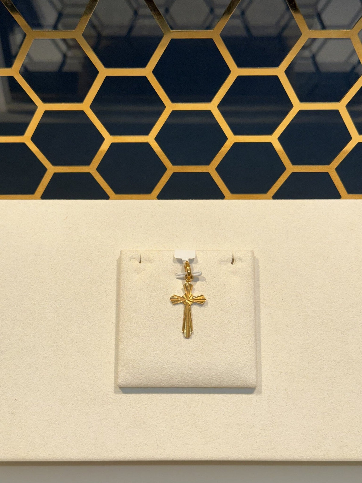 22ct Gold Cross Pendant with Radiating Textured Detail - FJewellery