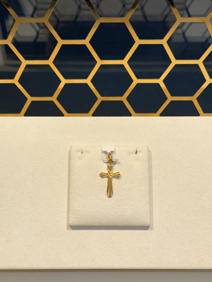 22ct Gold Cross Pendant with Radiating Textured Detail - FJewellery