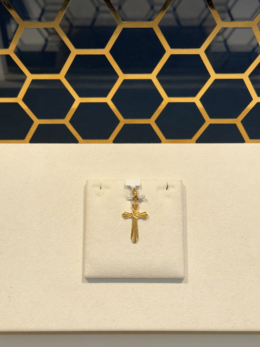 22ct Gold Cross Pendant with Radiating Textured Detail - FJewellery
