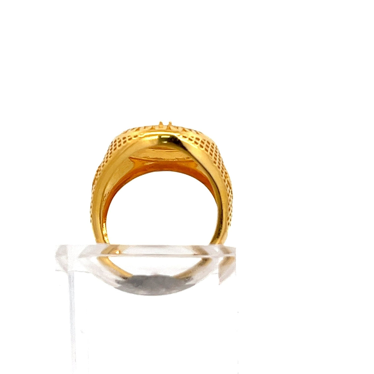 22ct Gold Dollar Symbol Signet Ring with Lattice Detail - FJewellery