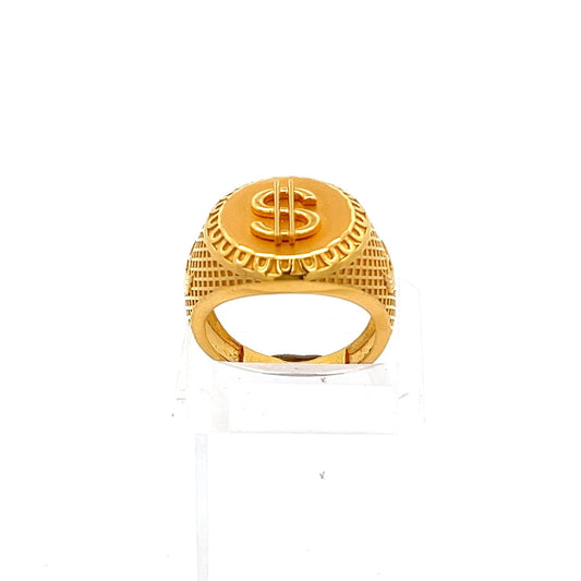 22ct Gold Dollar Symbol Signet Ring with Lattice Detail - FJewellery