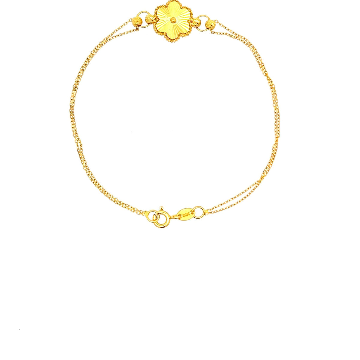 22ct Gold Double Chain Flower Motif Bracelet - FJewellery