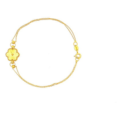 22ct Gold Double Chain Flower Motif Bracelet - FJewellery