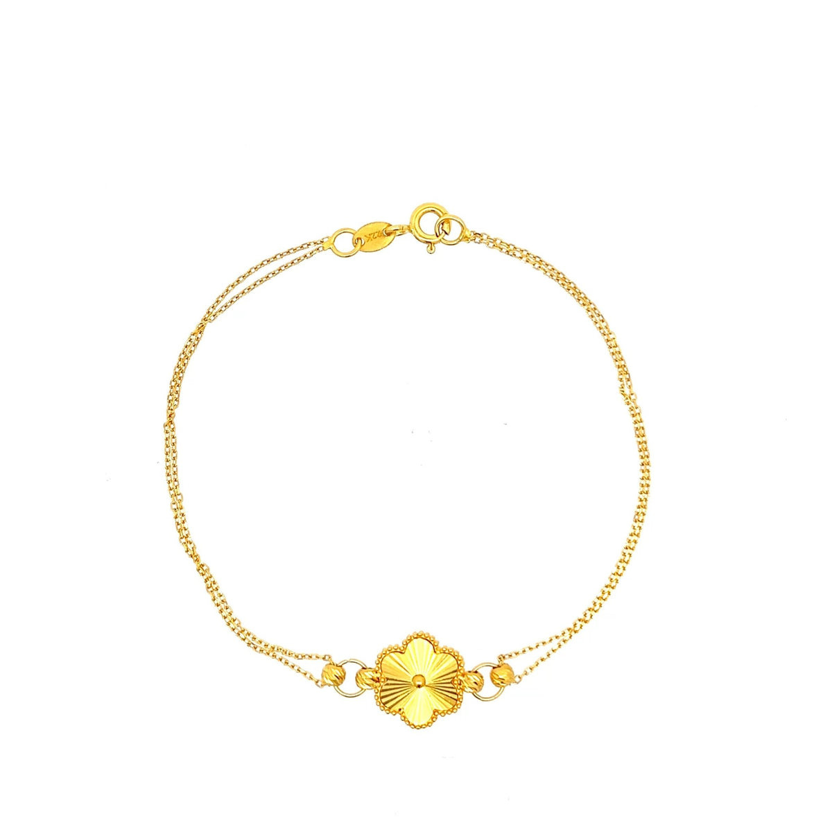 22ct Gold Double Chain Flower Motif Bracelet - FJewellery