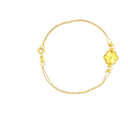 22ct Gold Double Chain Flower Motif Bracelet - FJewellery