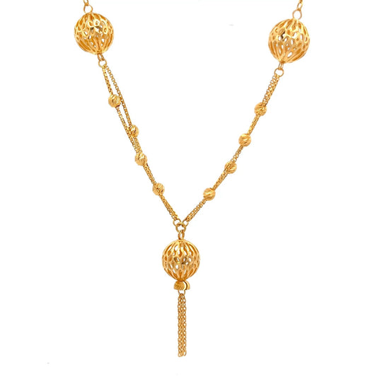 22ct Gold Filigree Ball Pendant Necklace with Bead Detail - FJewellery