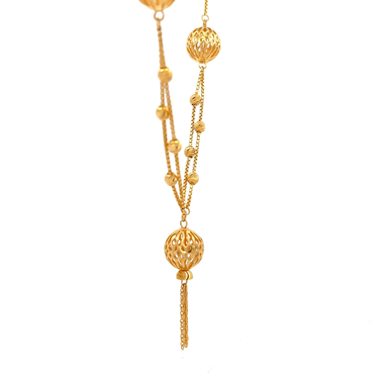 22ct Gold Filigree Ball Pendant Necklace with Bead Detail - FJewellery