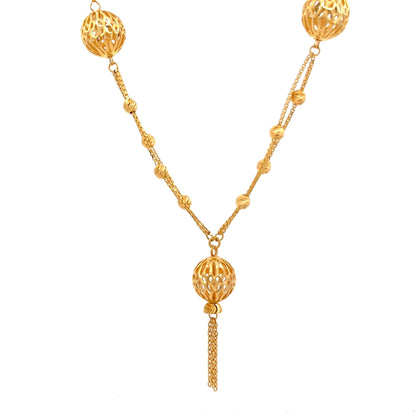 22ct Gold Filigree Ball Pendant Necklace with Bead Detail - FJewellery