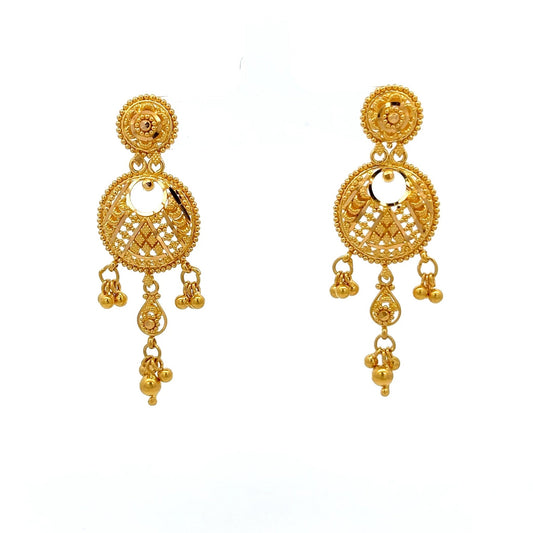 22ct Gold Filigree Circular Drop Earrings with Beaded Detail - FJewellery