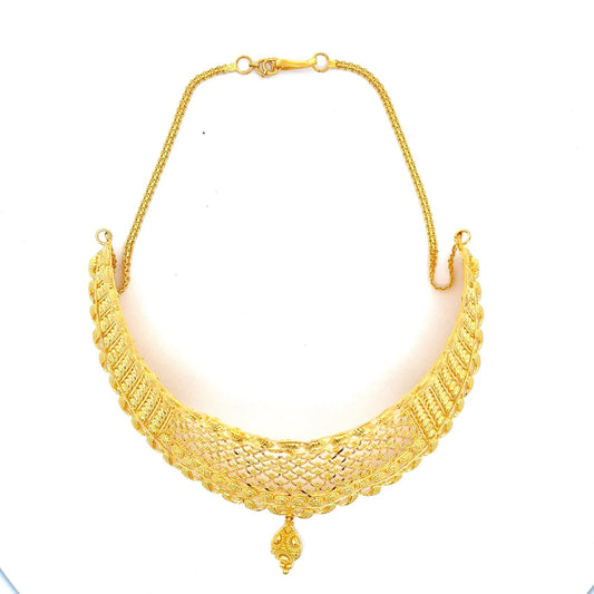 22ct Gold Filigree Collar Necklace with Teardrop Pendant - FJewellery