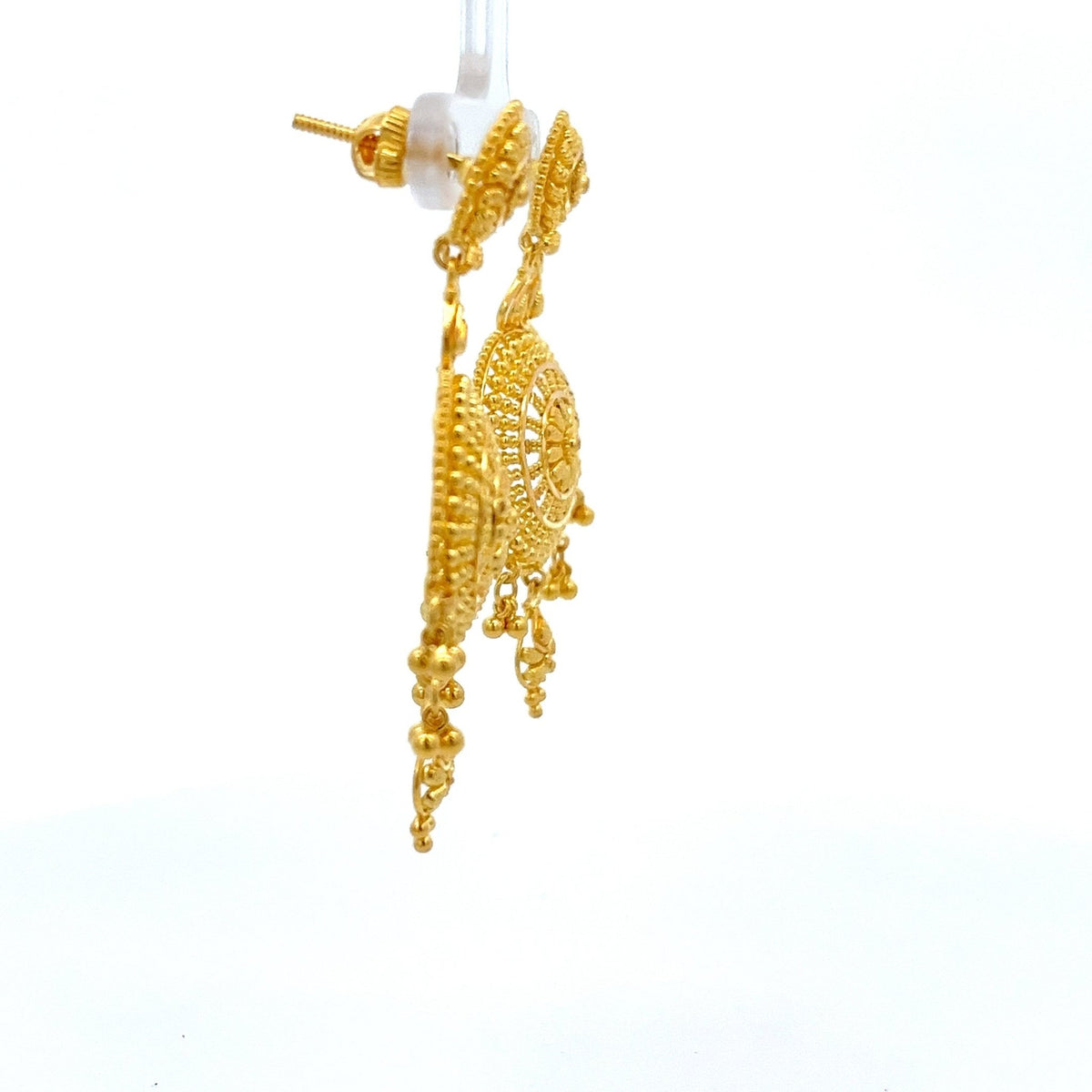 22ct Gold Filigree Disc Drop Earrings with Beaded Drops - FJewellery