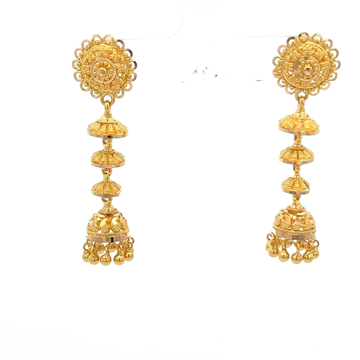 22ct Gold Filigree Jhumka Drop Earrings - FJewellery
