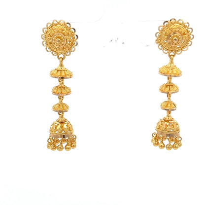 22ct Gold Filigree Jhumka Drop Earrings - FJewellery