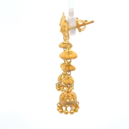 22ct Gold Filigree Jhumka Drop Earrings - FJewellery