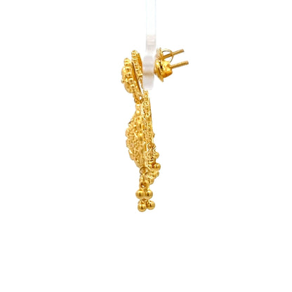22ct Gold Filigree Round Drop Earrings with Beaded Dangles - FJewellery