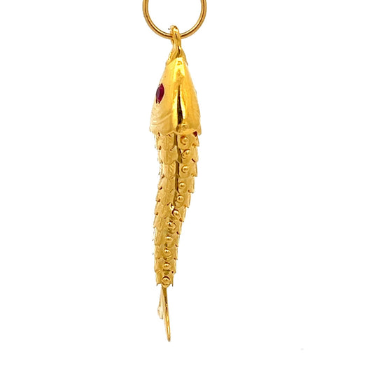 22ct Gold Fish Pendant with Coloured Stone Detail - FJewellery