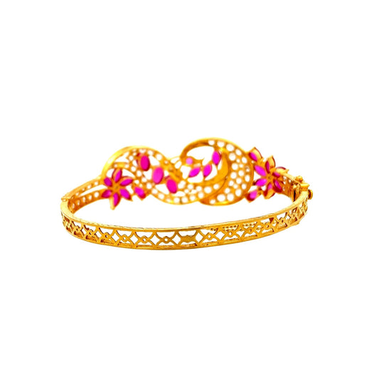 22ct Gold Floral Cluster Stone-Set Openwork Bangle - FJewellery