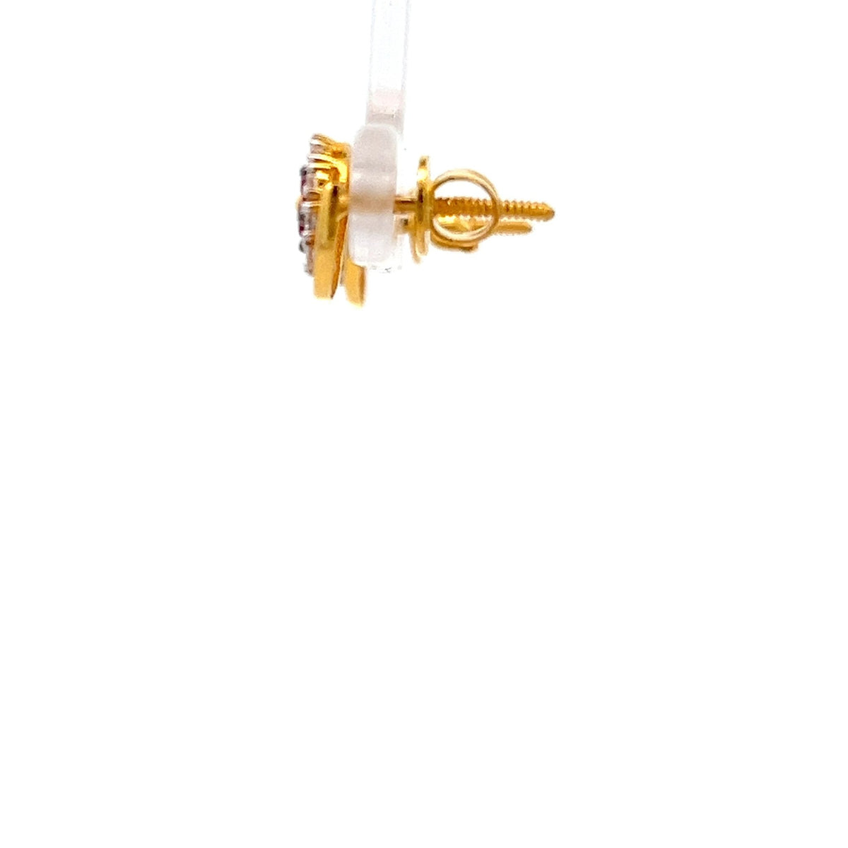 22ct Gold Floral Cluster Stud Earrings with Clear and Red Stones - FJewellery