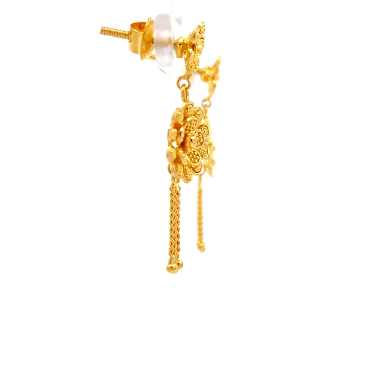 22ct Gold Floral Drop Earrings with Chain Tassels - FJewellery