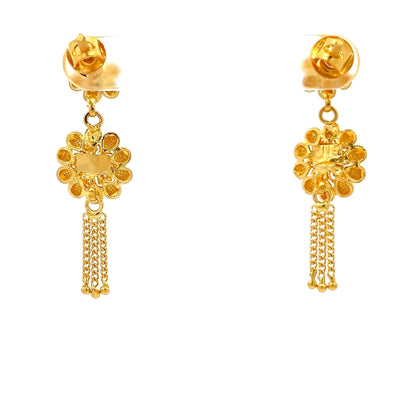 22ct Gold Floral Drop Earrings with Chain Tassels - FJewellery