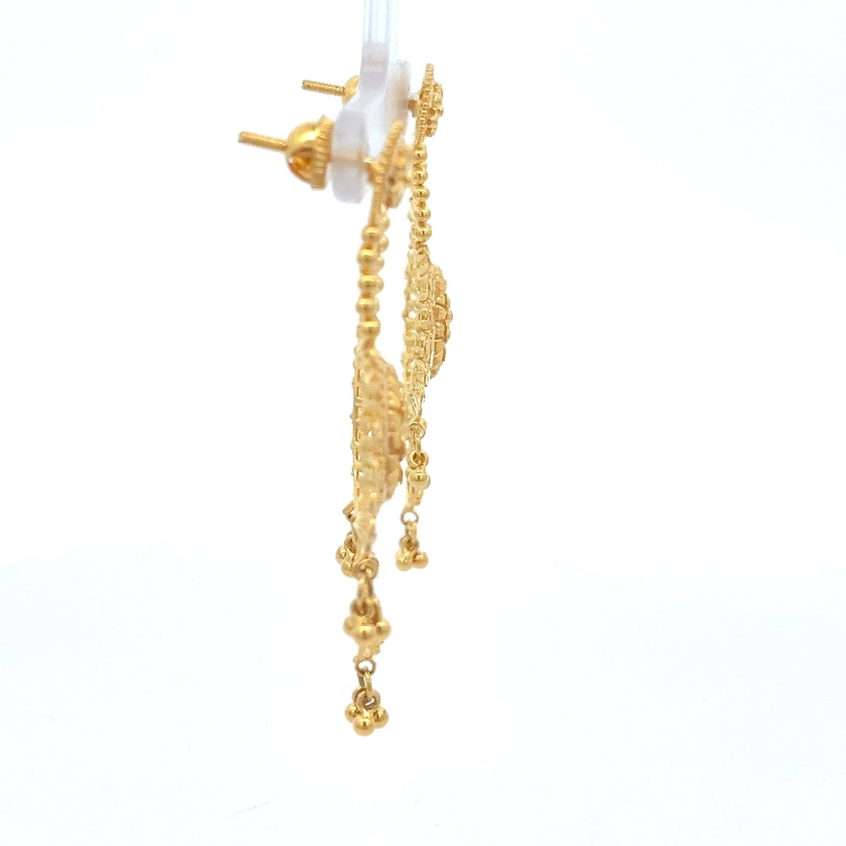 22ct Gold Floral Filigree Drop Earrings with Beaded Fringe - FJewellery