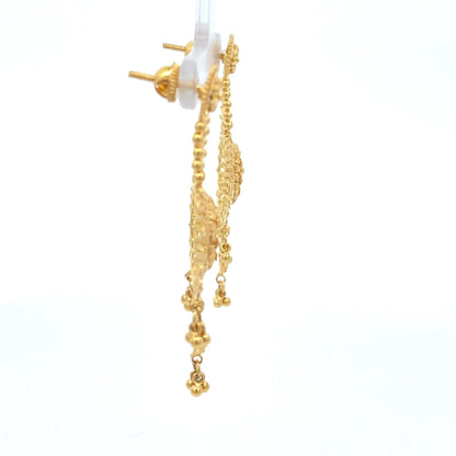 22ct Gold Floral Filigree Drop Earrings with Beaded Fringe - FJewellery