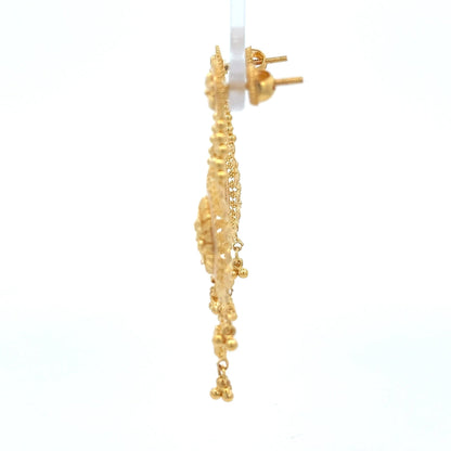 22ct Gold Floral Filigree Drop Earrings with Beaded Fringe - FJewellery
