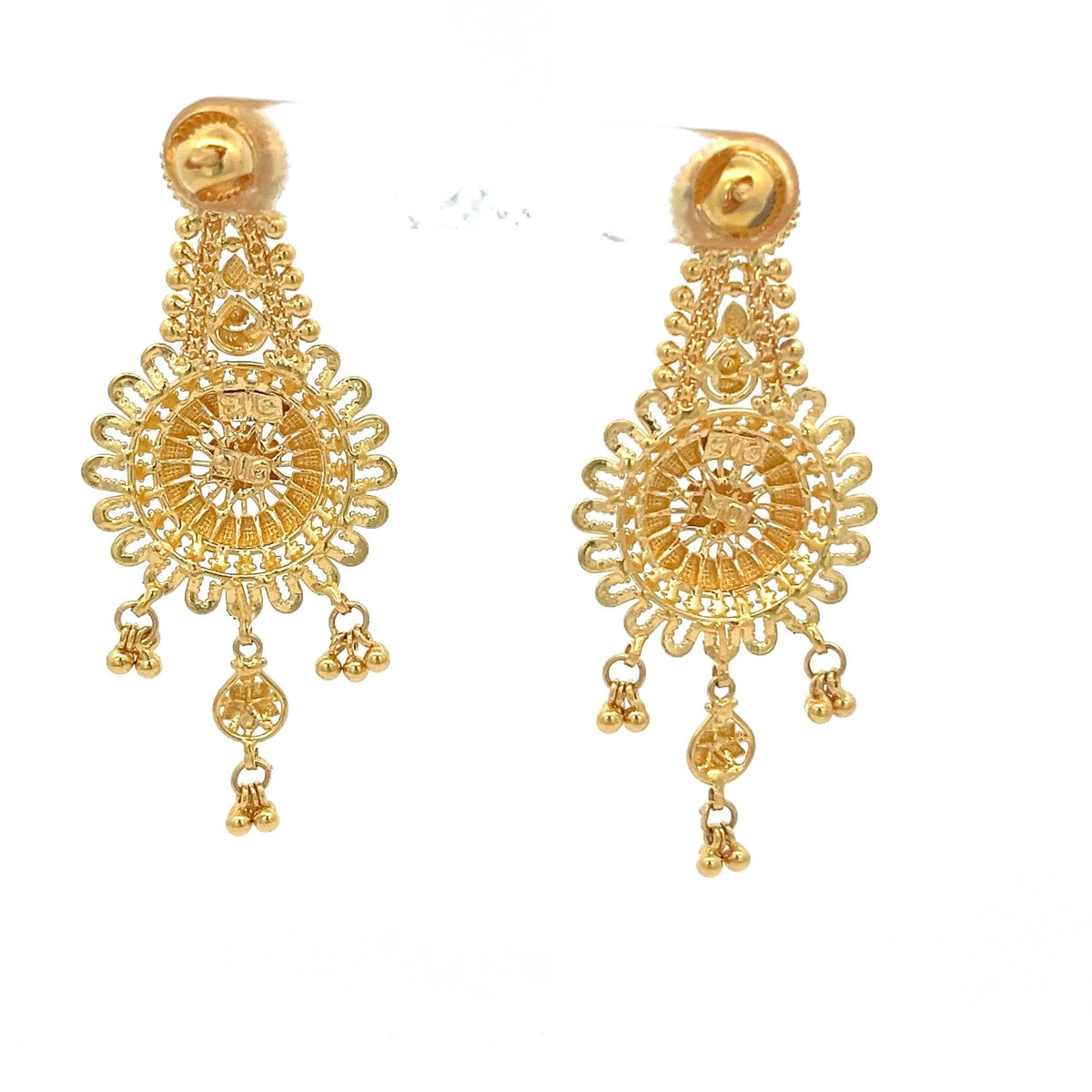 22ct Gold Floral Filigree Drop Earrings with Beaded Fringe - FJewellery