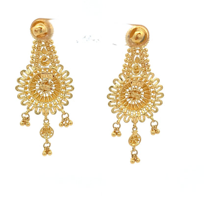 22ct Gold Floral Filigree Drop Earrings with Beaded Fringe - FJewellery