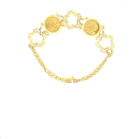 22ct Gold Floral Medallion and Openwork Link Bracelet - FJewellery