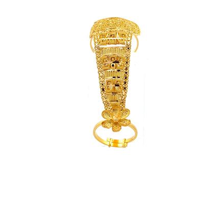 22ct Gold Floral Panel Design Ring with Textured Detail - FJewellery