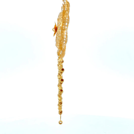 22ct Gold Floral Pendant Necklace with Beaded Openwork Drop - FJewellery