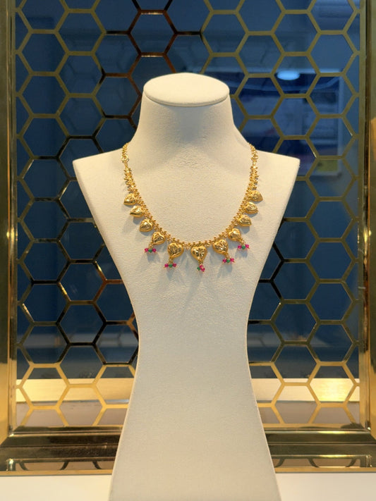 22ct Gold Heart Charm Necklace with Coloured Stone Drops - FJewellery