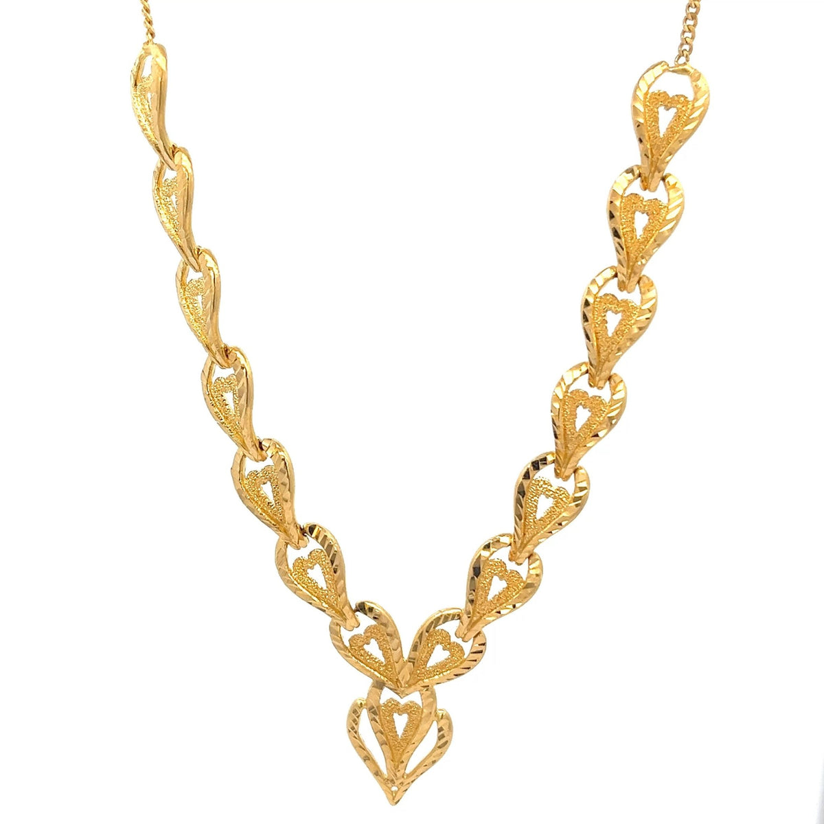 22ct Gold Heart Link Pendant Necklace with Textured Detail - FJewellery