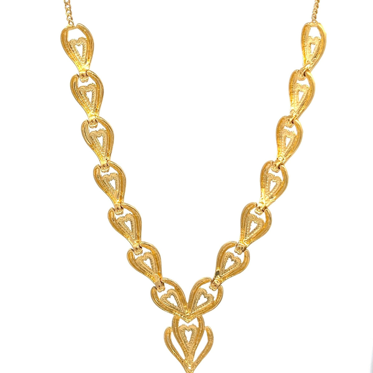22ct Gold Heart Link Pendant Necklace with Textured Detail - FJewellery