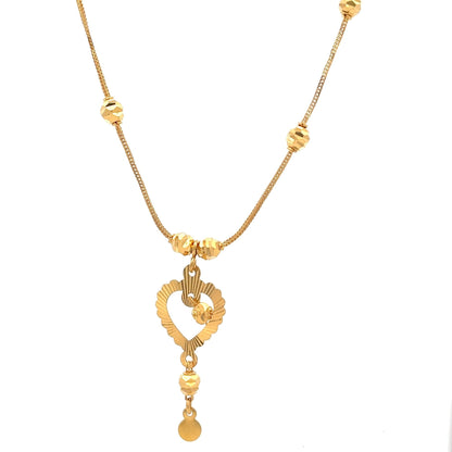 22ct Gold Heart Pendant Necklace with Textured Bead Details - FJewellery