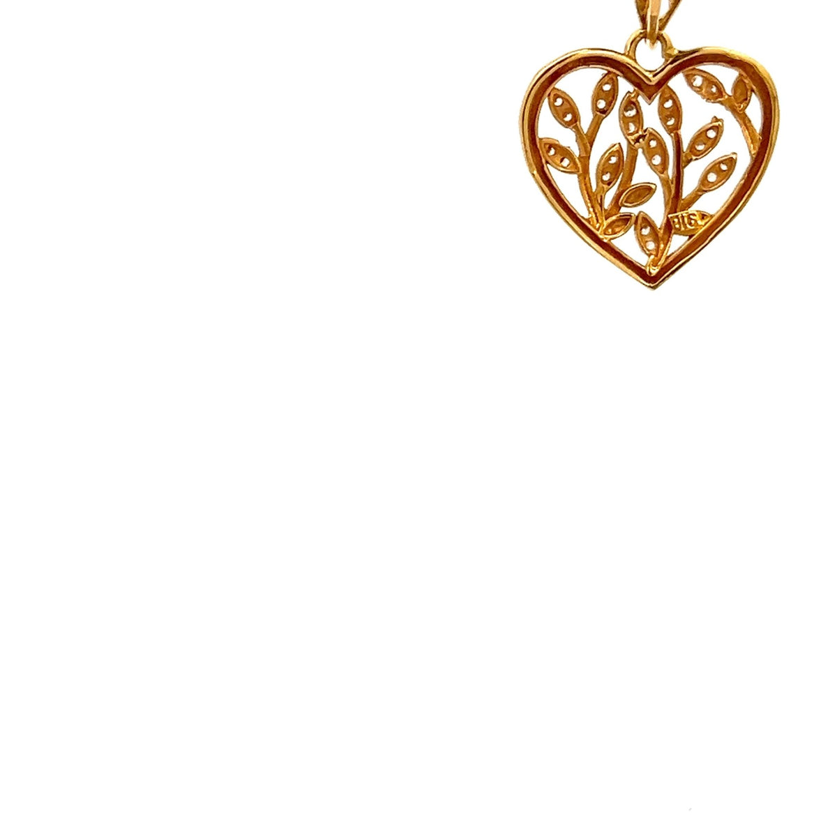 22ct Gold Heart Pendant with Clear Stone Leaf Design - FJewellery