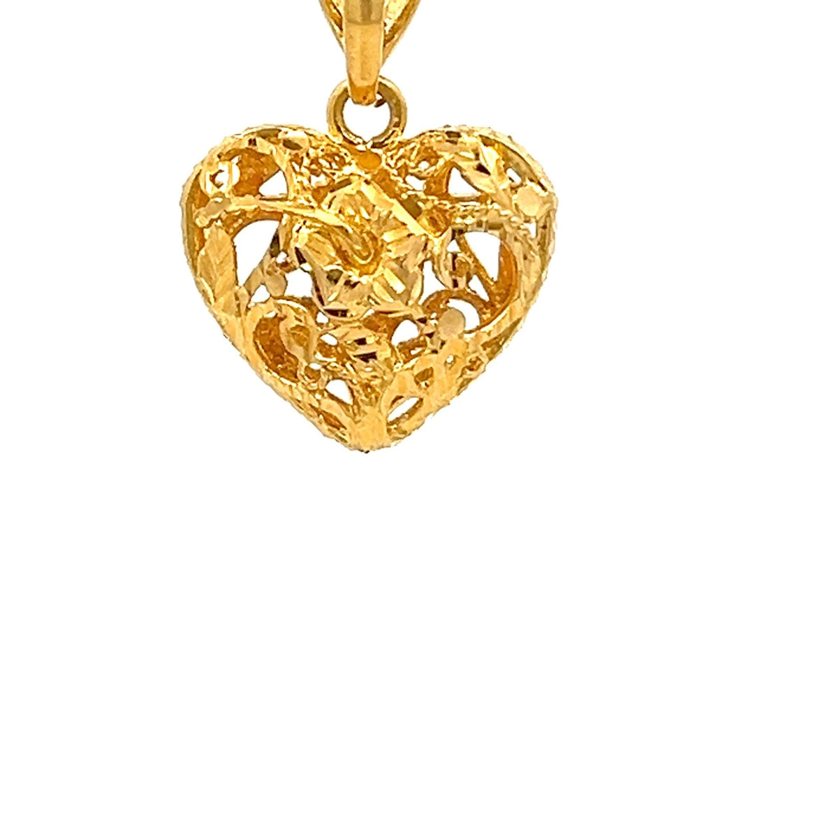 22ct Gold Heart Pendant with Openwork Floral Design - FJewellery