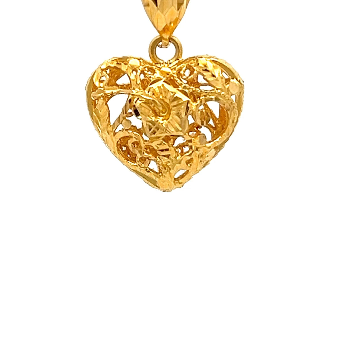 22ct Gold Heart Pendant with Openwork Floral Design - FJewellery